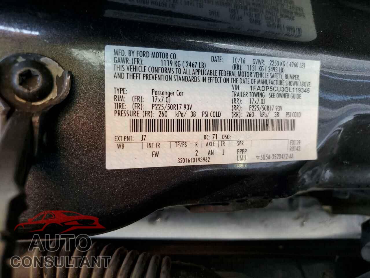FORD CMAX 2016 - 1FADP5CU3GL119345