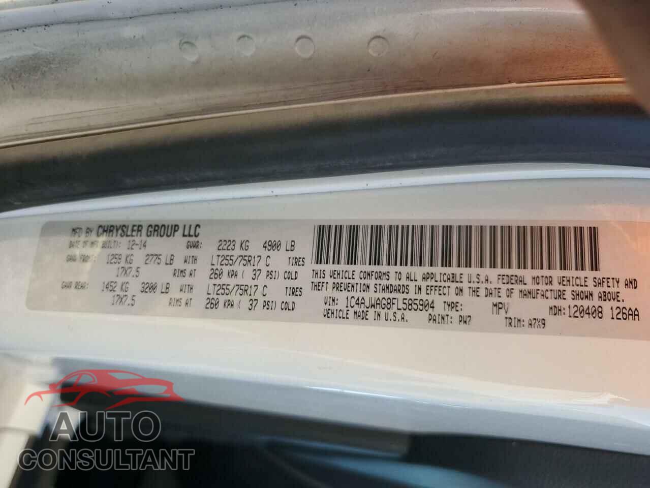 JEEP WRANGLER 2015 - 1C4AJWAG8FL585904