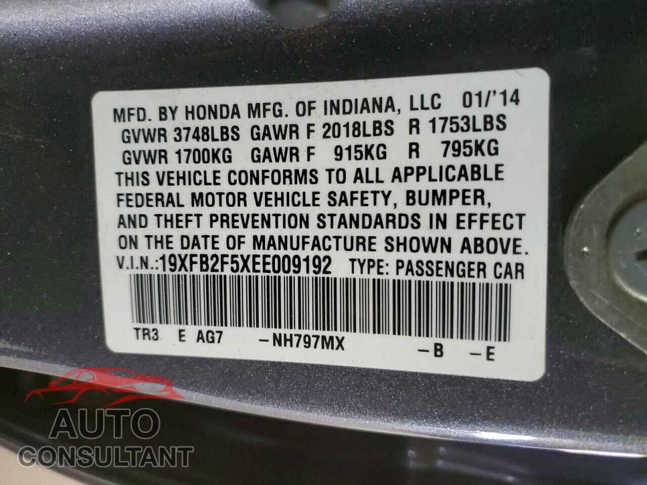HONDA CIVIC 2014 - 19XFB2F5XEE009192