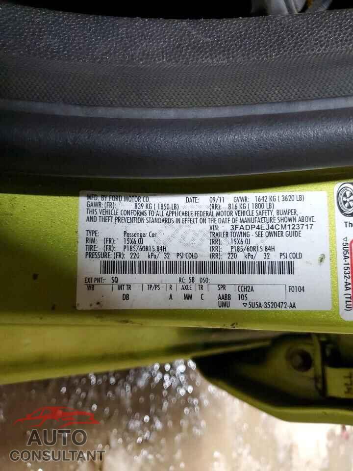 FORD FIESTA 2012 - 3FADP4EJ4CM123717