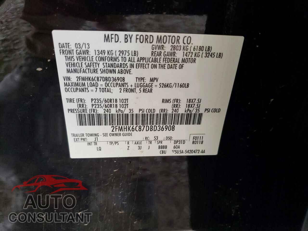 FORD FLEX 2013 - 2FMHK6C87DBD36908