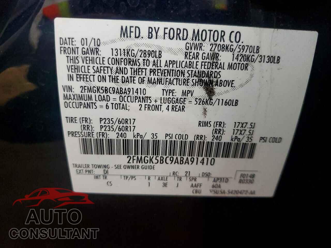 FORD FLEX 2010 - 2FMGK5BC9ABA91410