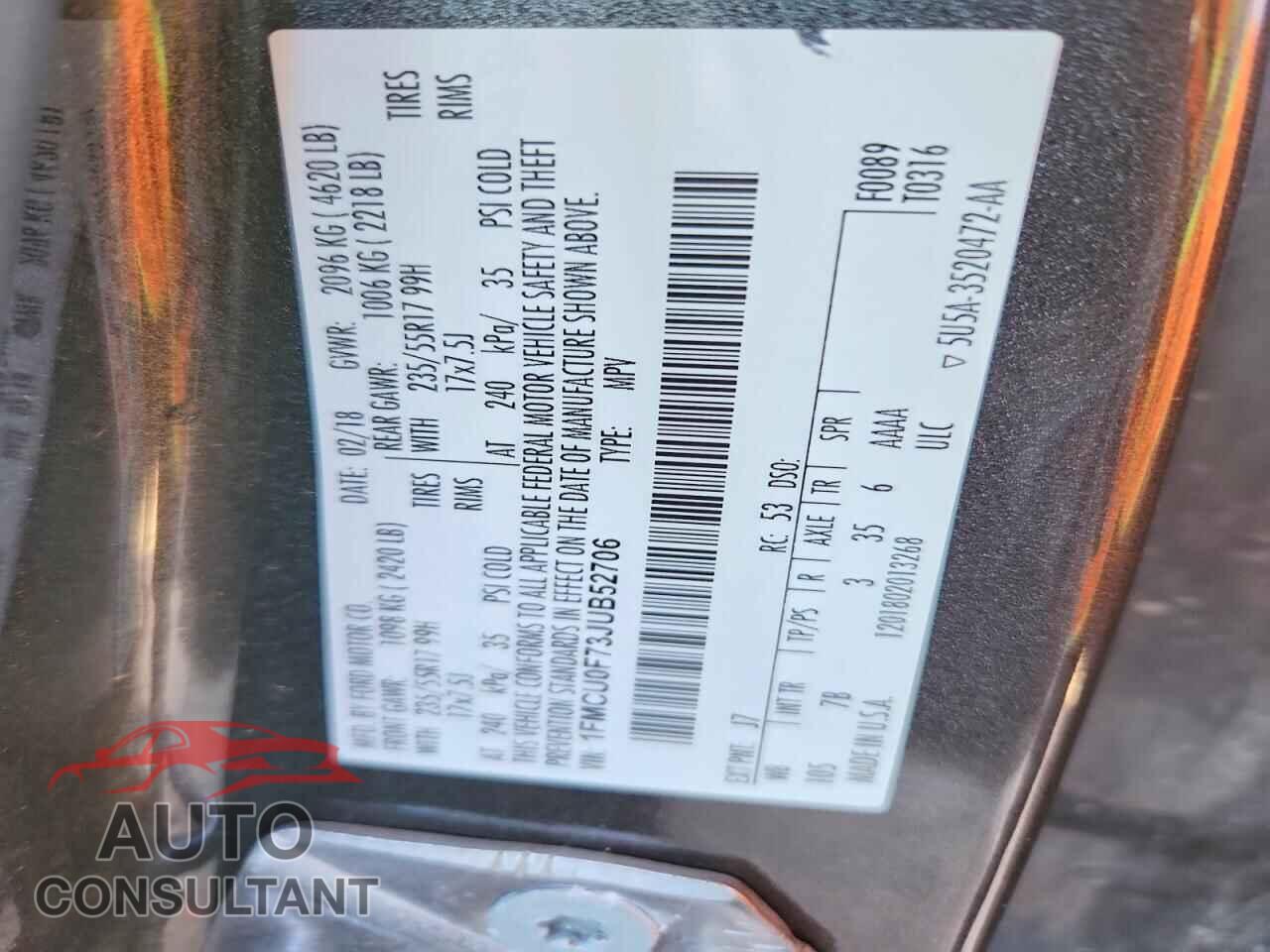 FORD ESCAPE 2018 - 1FMCU0F73JUB52706