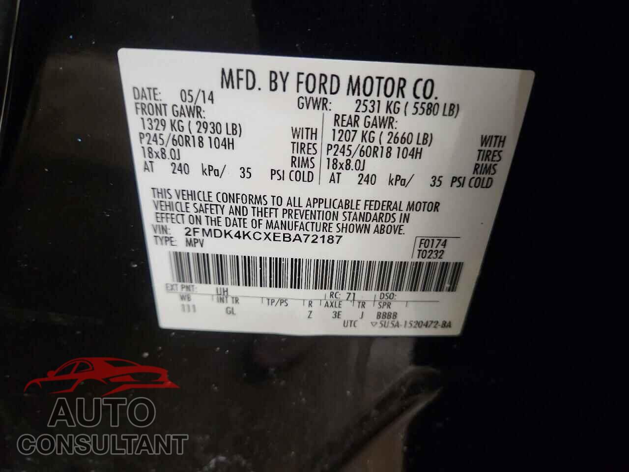 FORD EDGE 2014 - 2FMDK4KCXEBA72187
