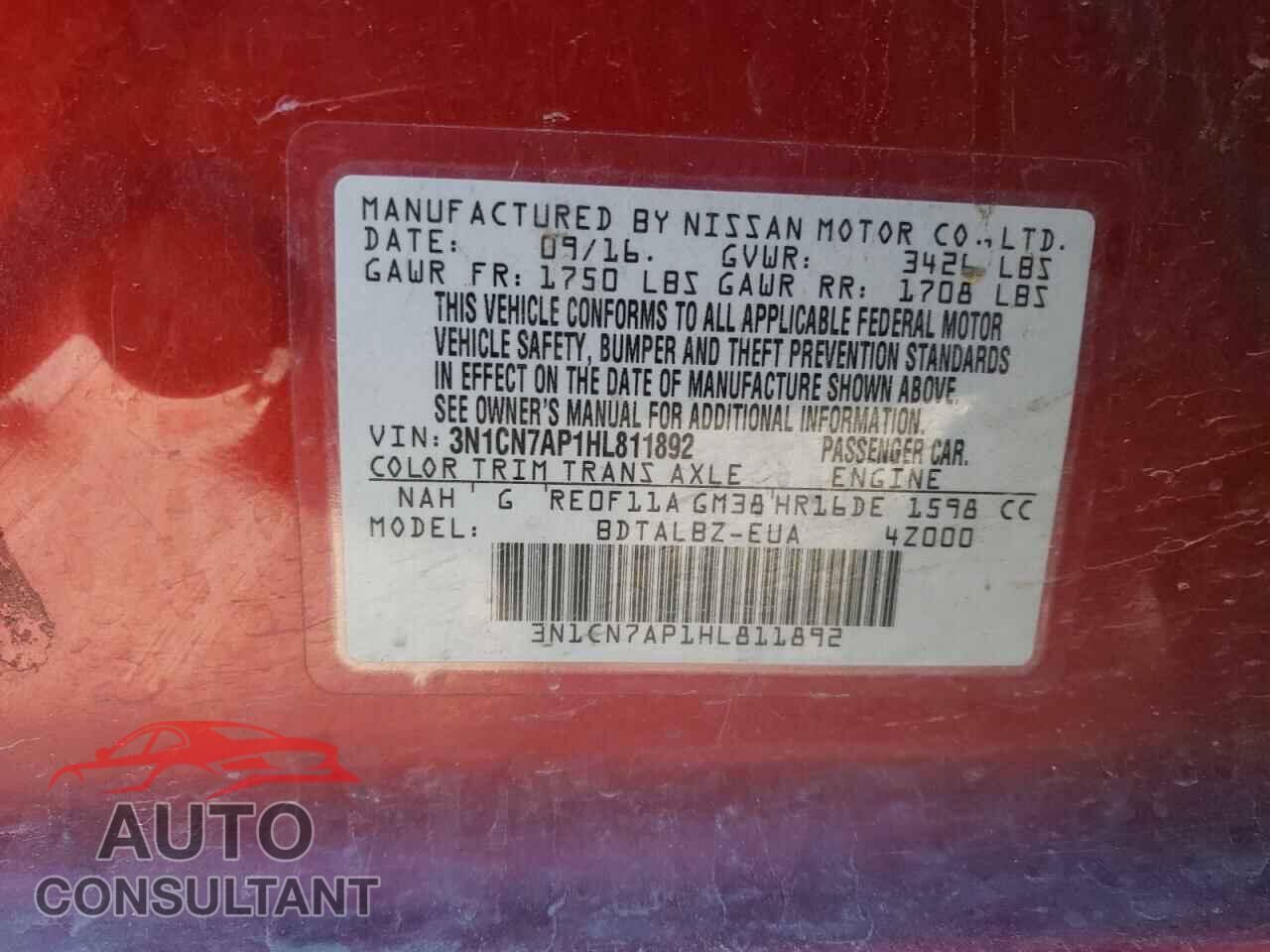 NISSAN VERSA 2017 - 3N1CN7AP1HL811892