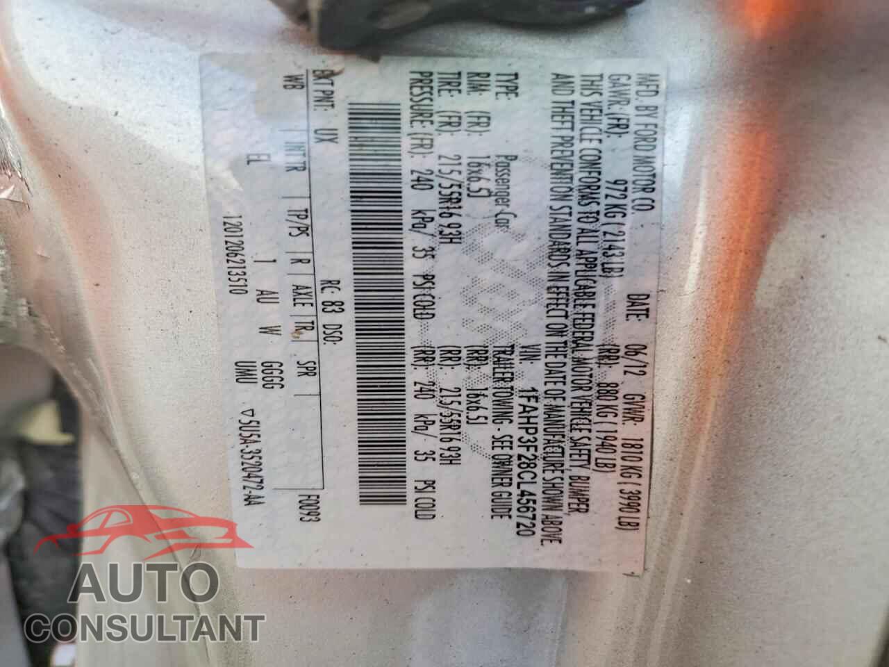 FORD FOCUS 2012 - 1FAHP3F28CL456720