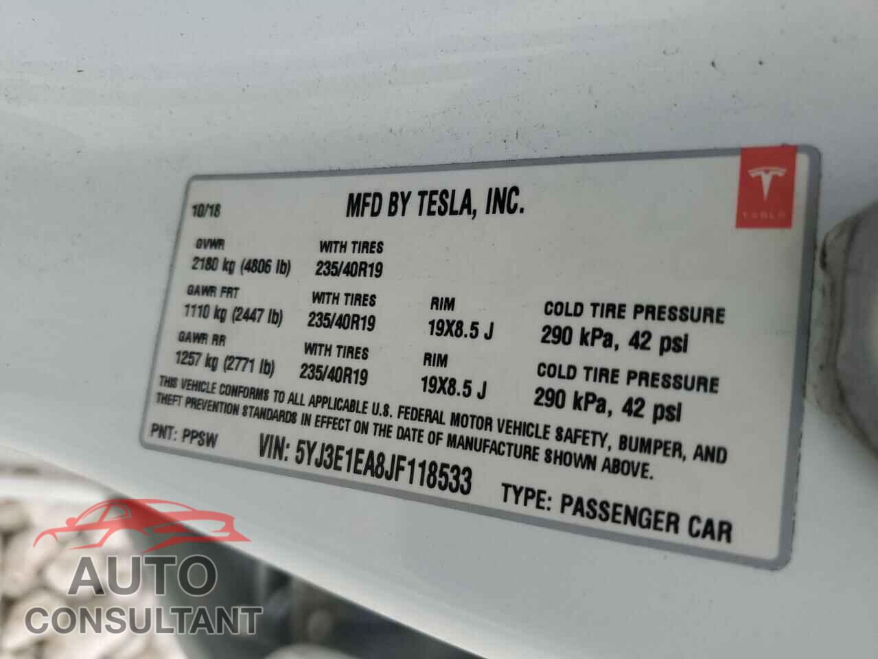 TESLA MODEL 3 2018 - 5YJ3E1EA8JF118533