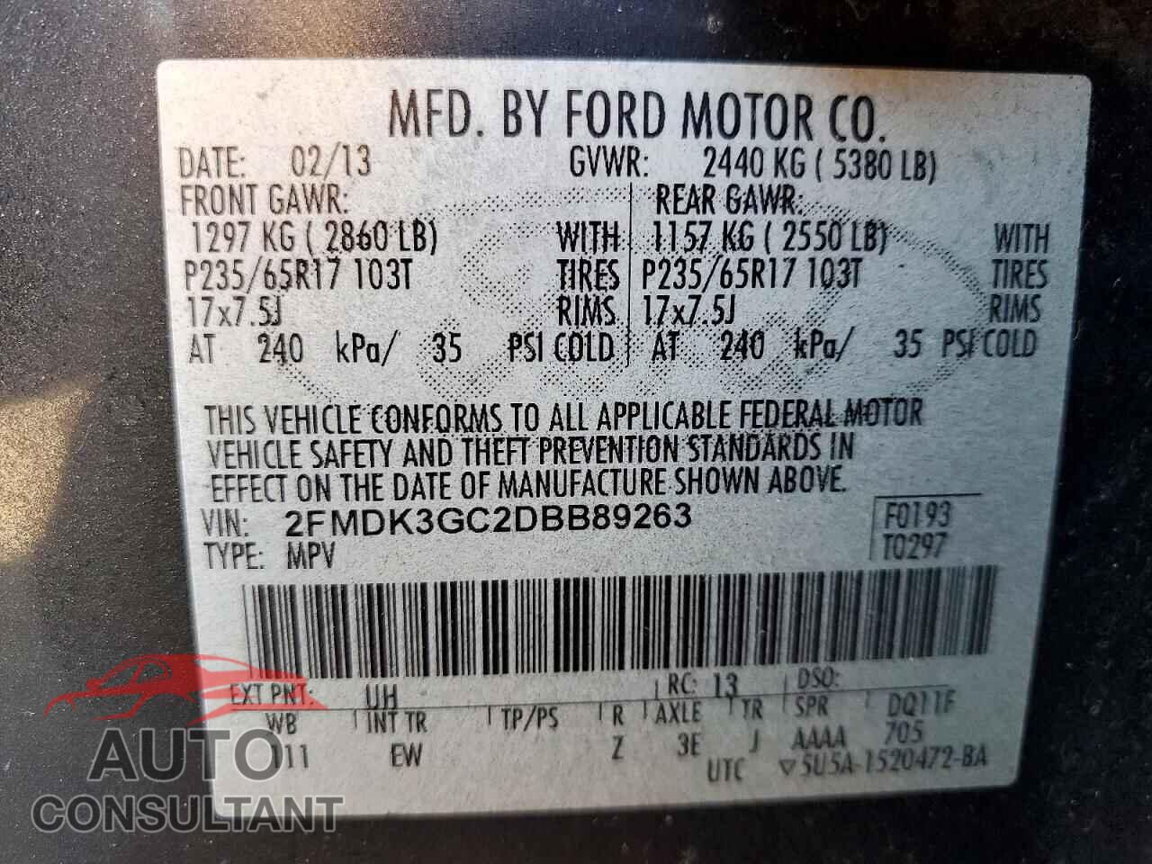 FORD EDGE 2013 - 2FMDK3GC2DBB89263