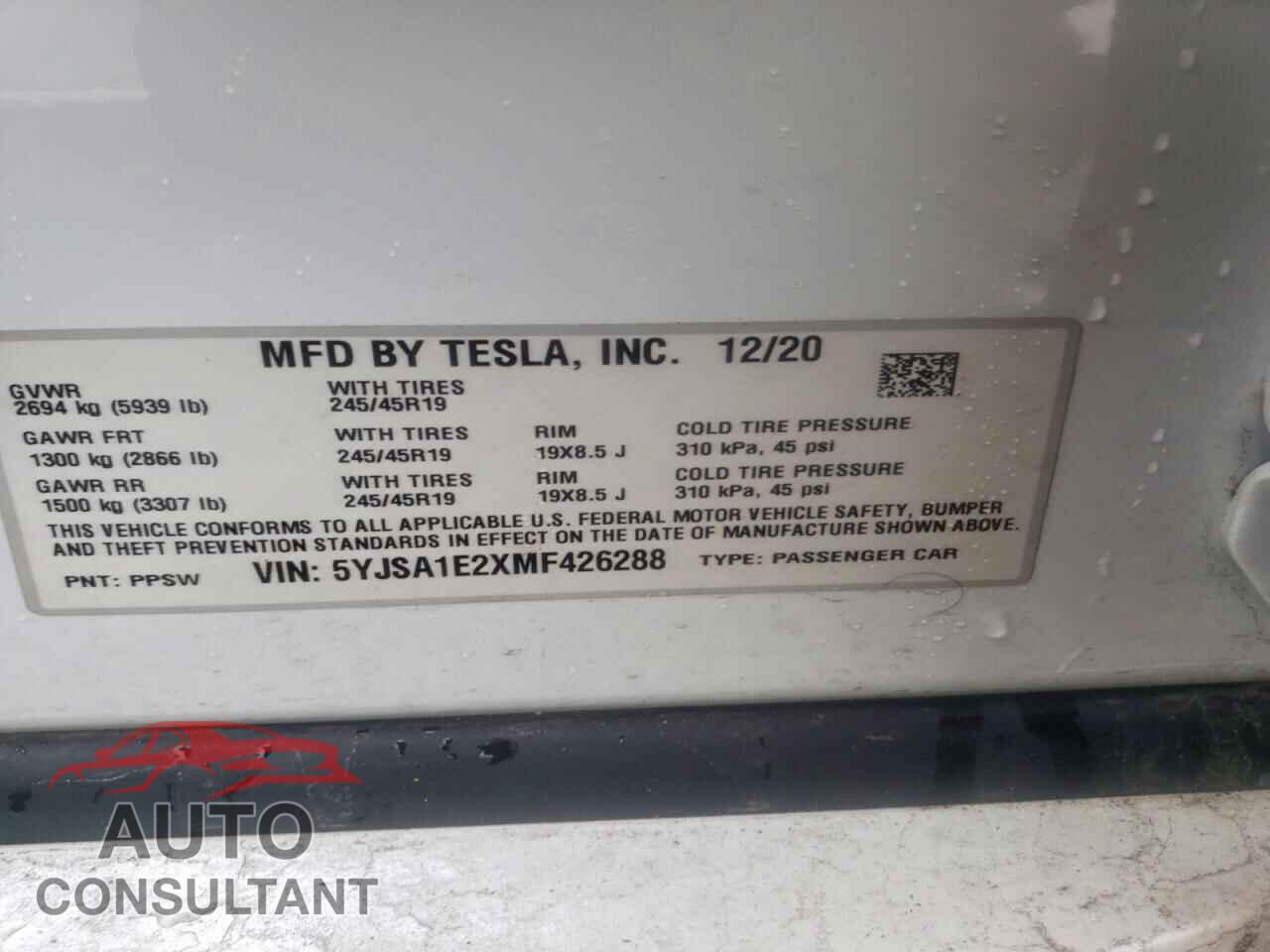 TESLA MODEL S 2021 - 5YJSA1E2XMF426288