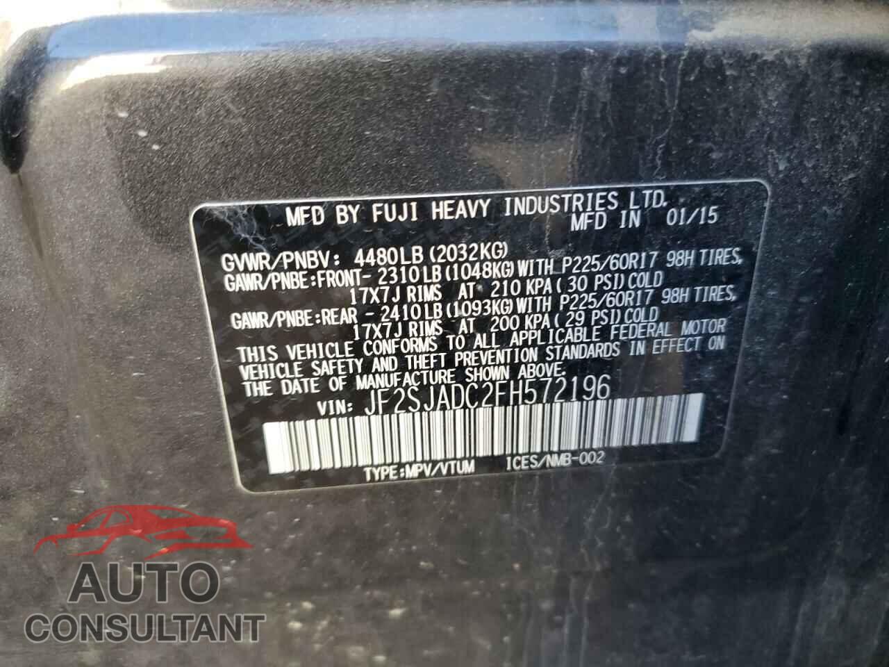 SUBARU FORESTER 2015 - JF2SJADC2FH572196