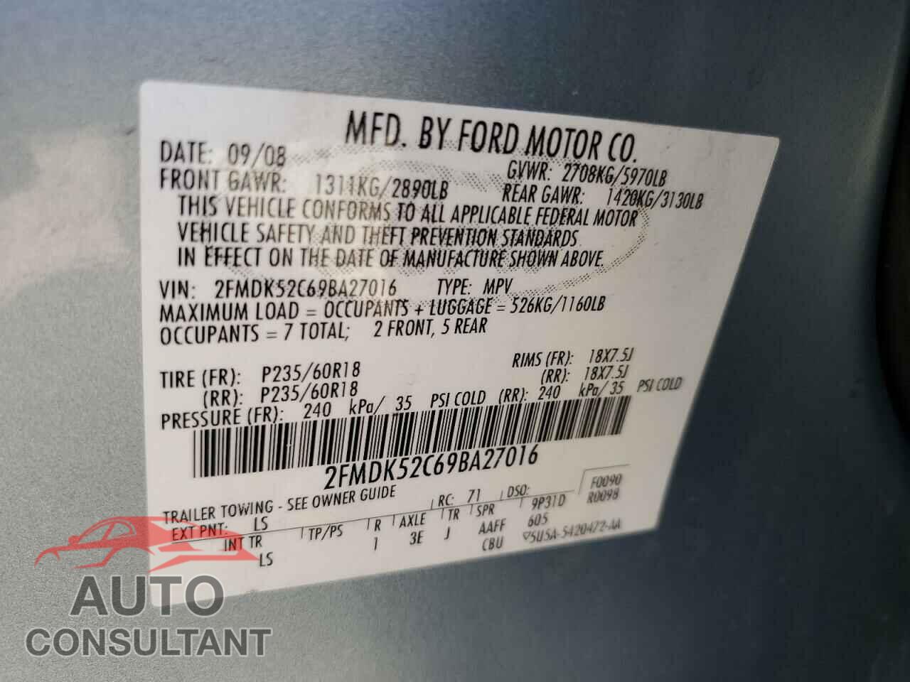 FORD FLEX 2009 - 2FMDK52C69BA27016