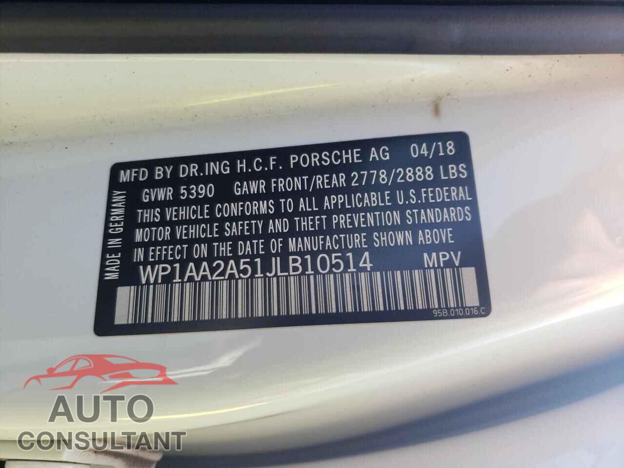 PORSCHE MACAN 2018 - WP1AA2A51JLB10514