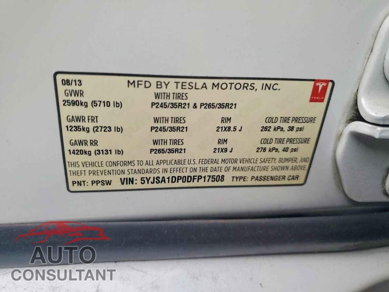 TESLA MODEL S 2013 - 5YJSA1DP0DFP17508