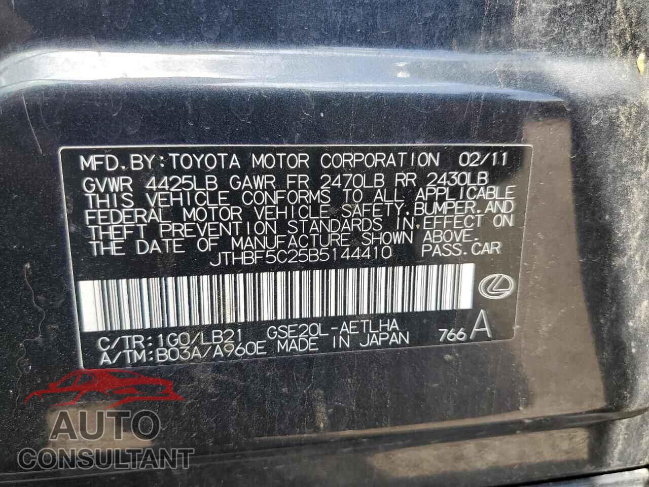 LEXUS IS 2011 - JTHBF5C25B5144410