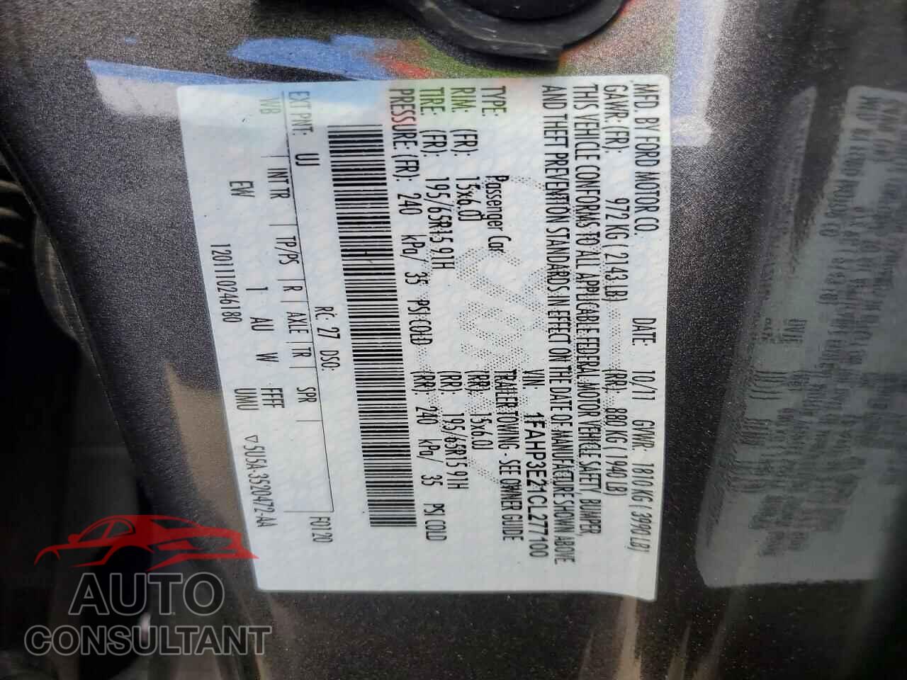 FORD FOCUS 2012 - 1FAHP3E21CL277100