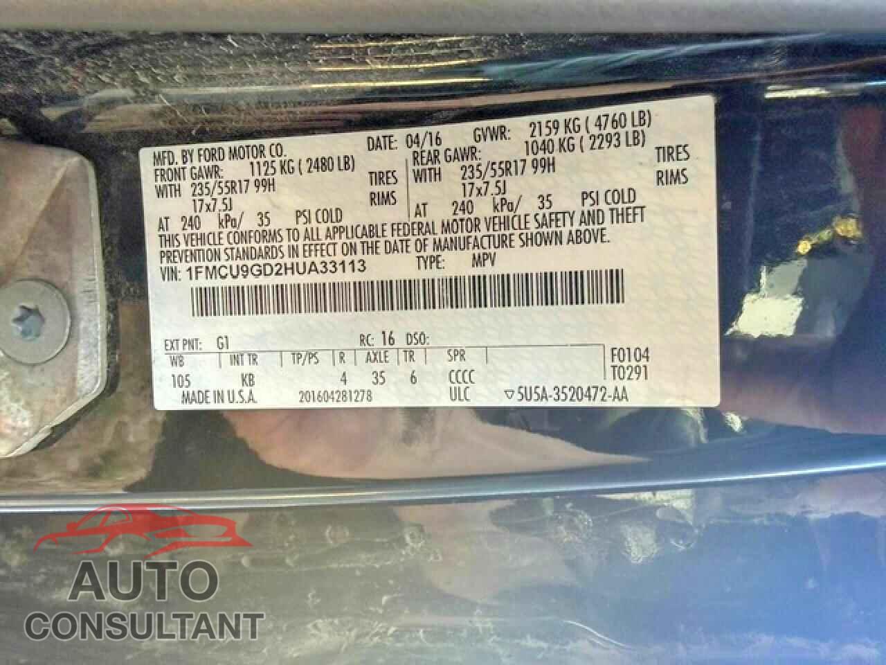 FORD ESCAPE 2017 - 1FMCU9GD2HUA33113