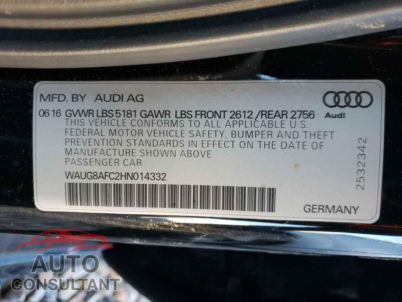AUDI A6 2017 - WAUG8AFC2HN014332