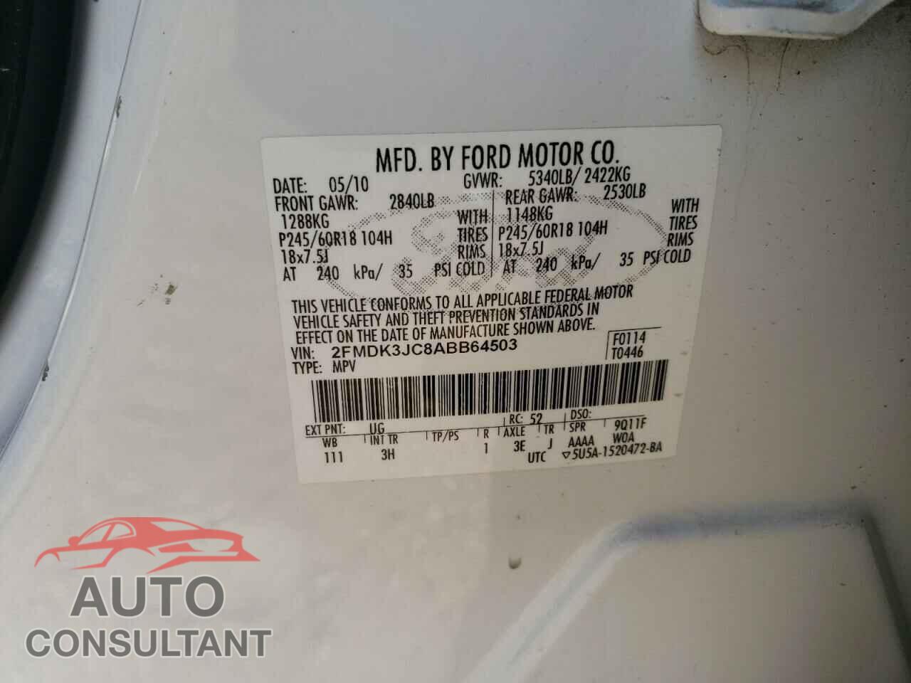 FORD EDGE 2010 - 2FMDK3JC8ABB64503