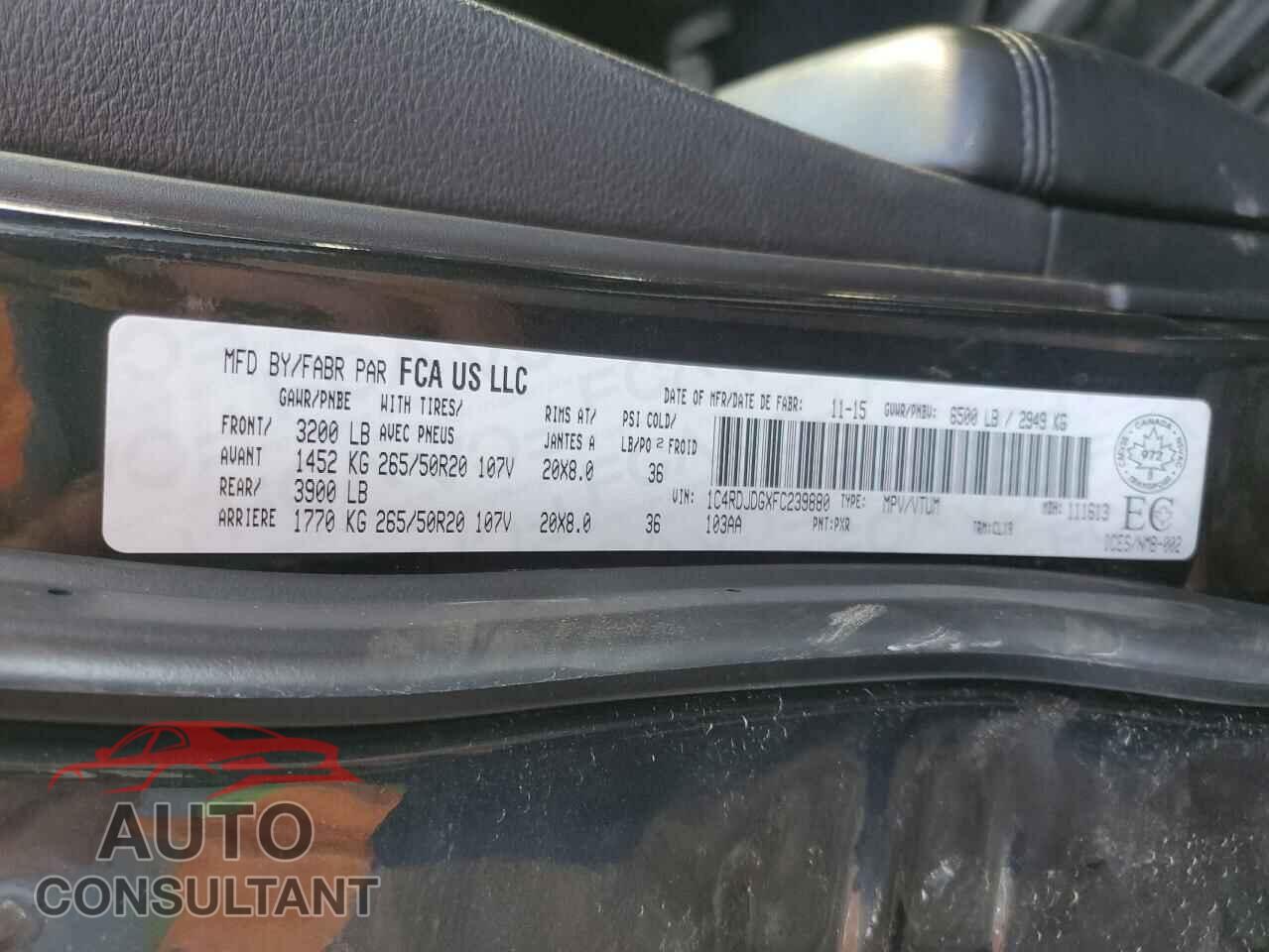 DODGE DURANGO 2015 - 1C4RDJDGXFC239880