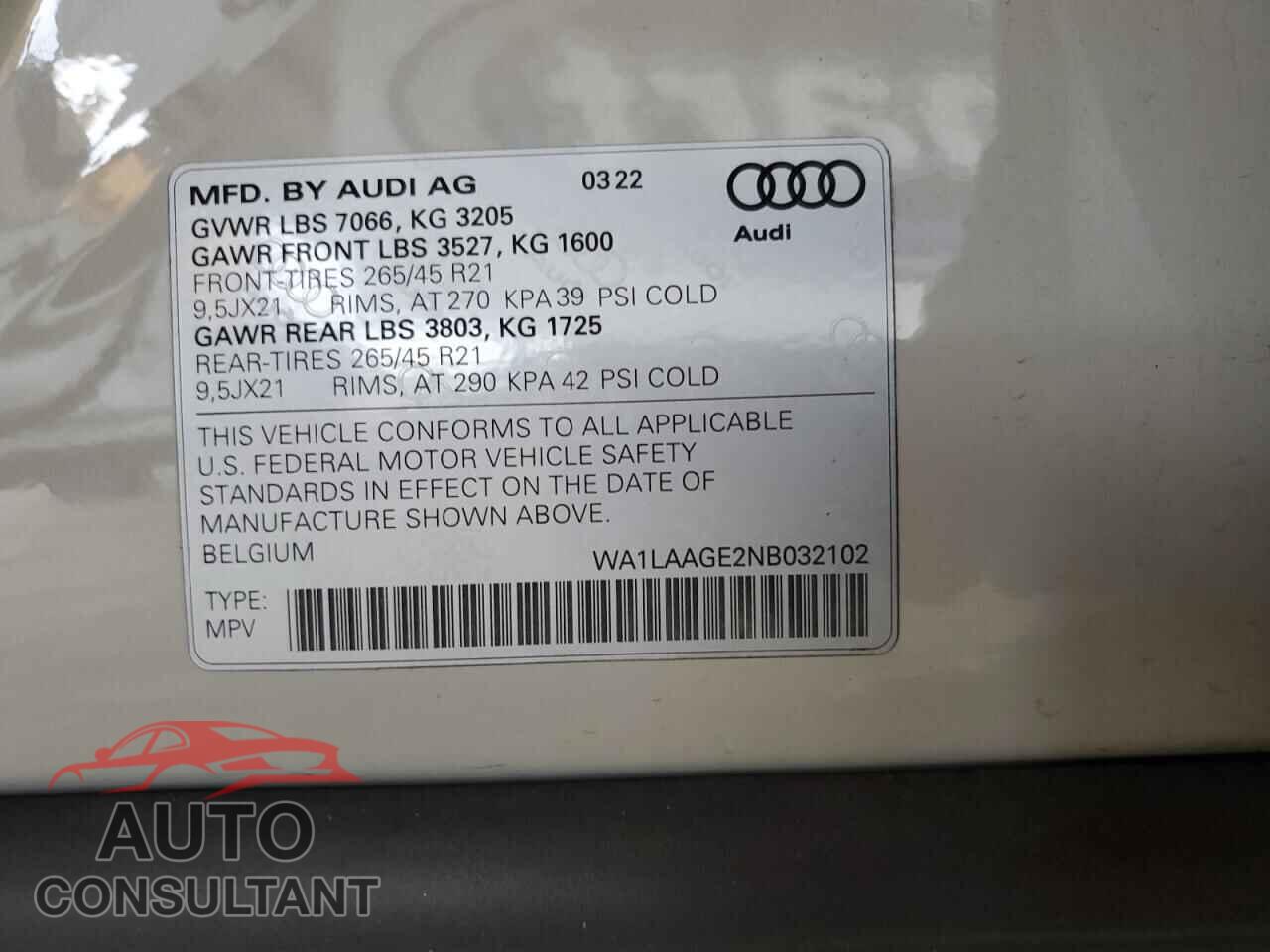 AUDI E-TRON 2022 - WA1LAAGE2NB032102