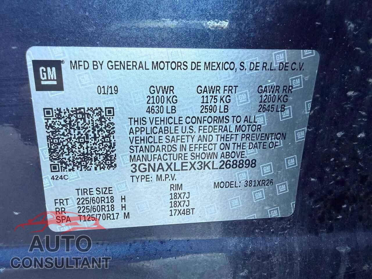 CHEVROLET EQUINOX 2019 - 3GNAXLEX3KL268898