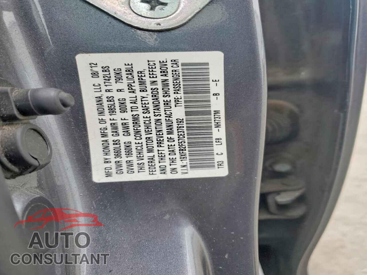 HONDA CIVIC 2012 - 19XFB2F57CE376192