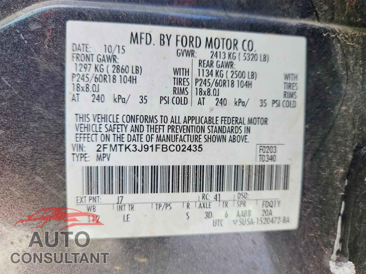FORD EDGE 2015 - 2FMTK3J91FBC02435