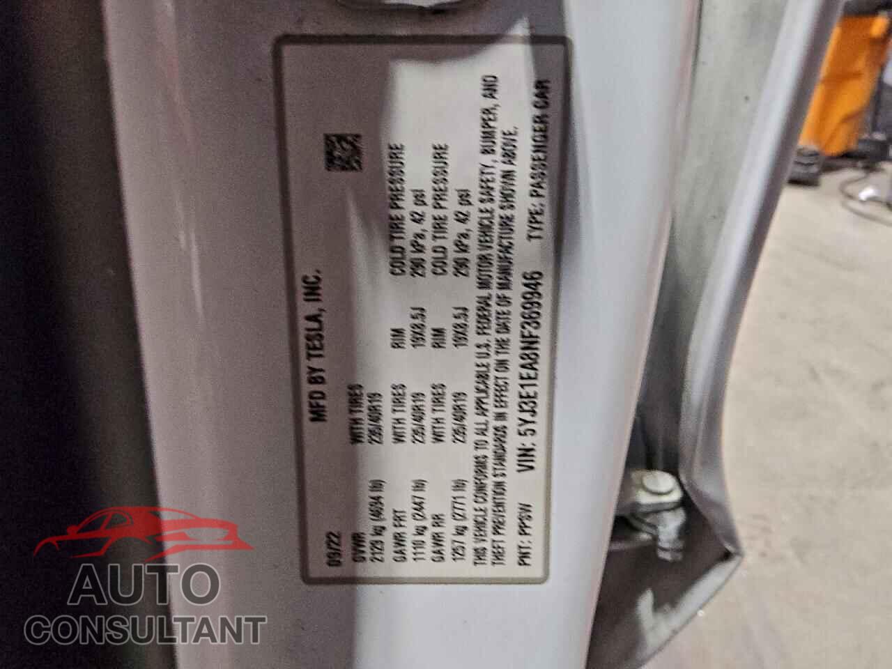 TESLA MODEL 3 2022 - 5YJ3E1EA8NF369946