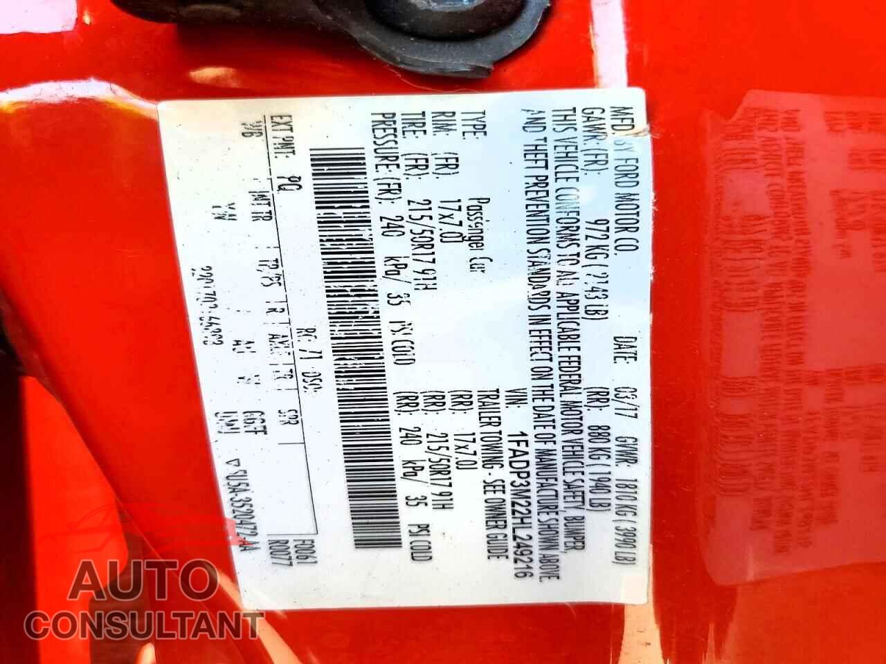 FORD FOCUS 2017 - 1FADP3M22HL249216