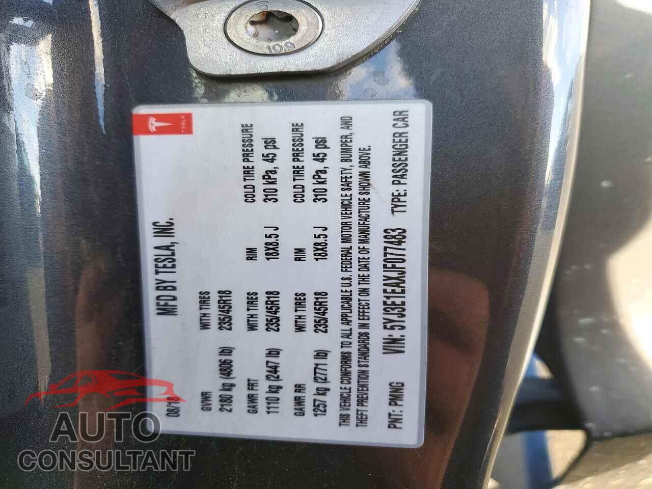 TESLA MODEL 3 2018 - 5YJ3E1EAXJF077483