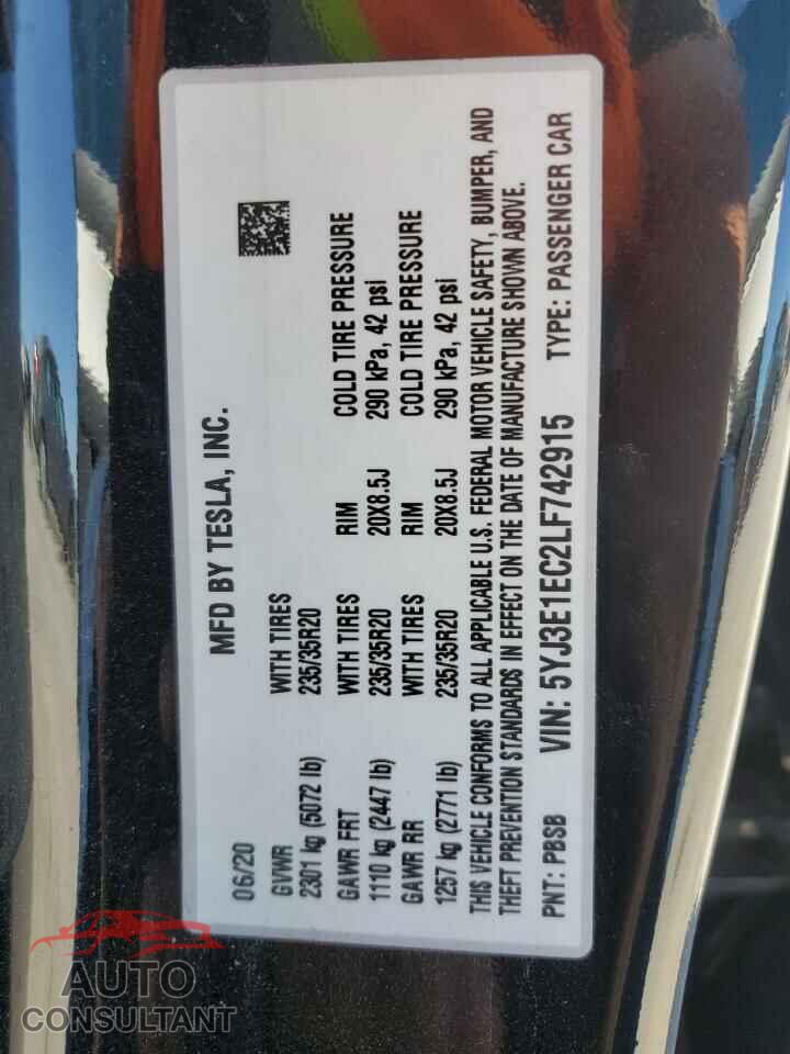 TESLA MODEL 3 2020 - 5YJ3E1EC2LF742915