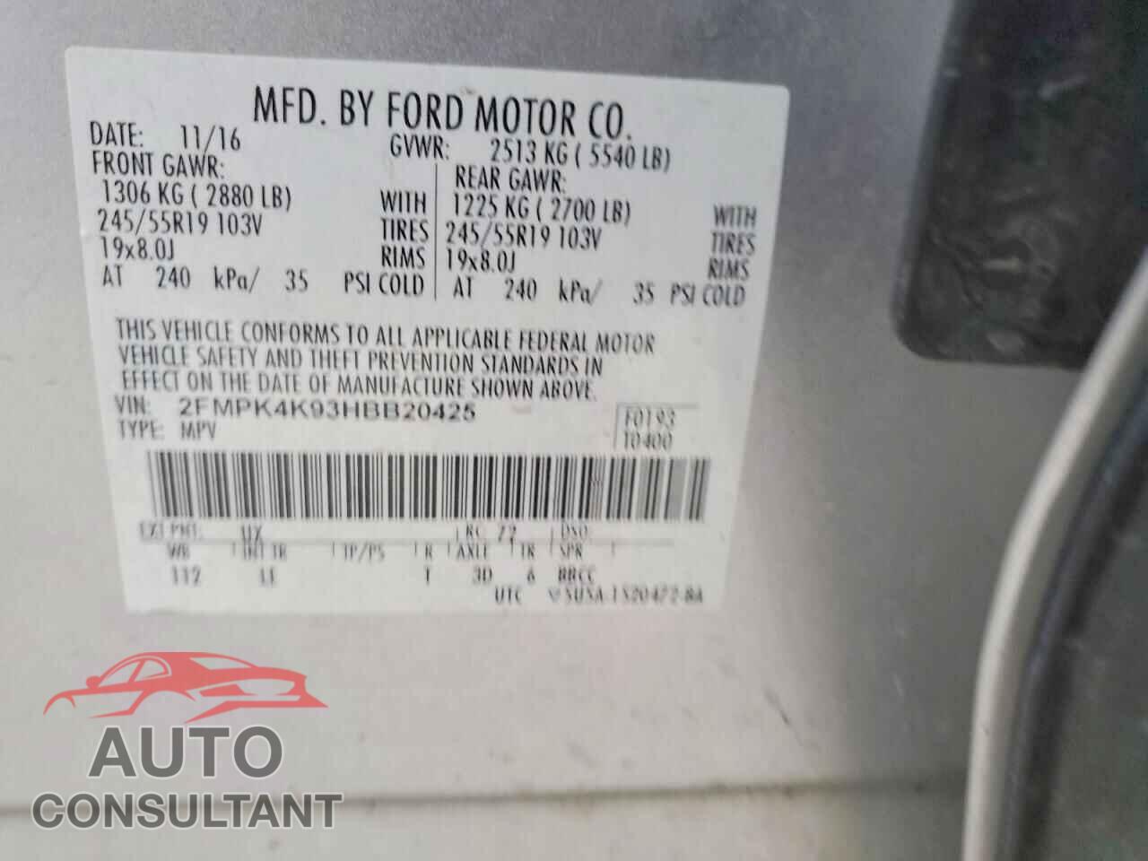 FORD EDGE 2017 - 2FMPK4K93HBB20425