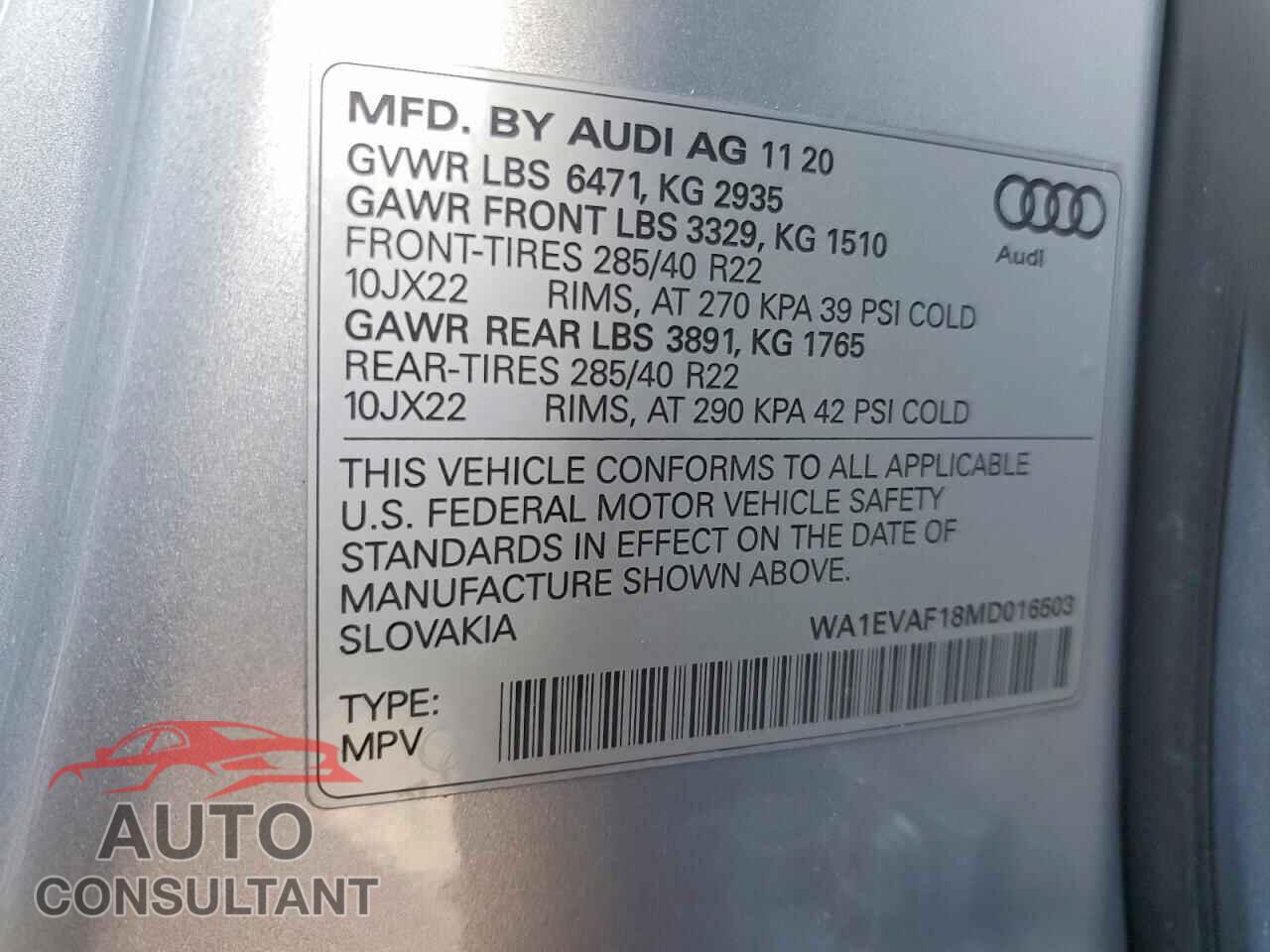 AUDI Q8 2021 - WA1EVAF18MD016503