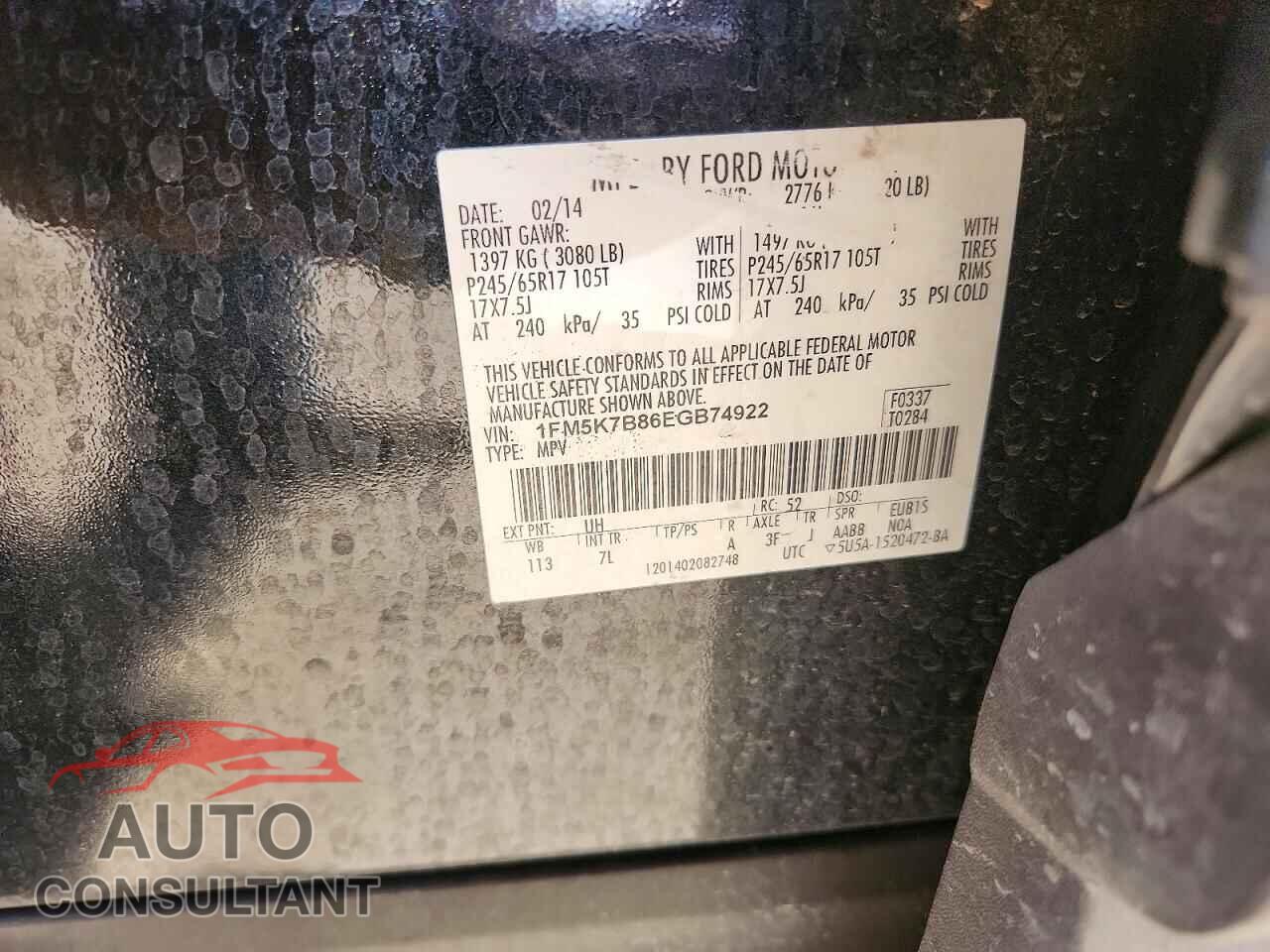 FORD EXPLORER 2014 - 1FM5K7B86EGB74922