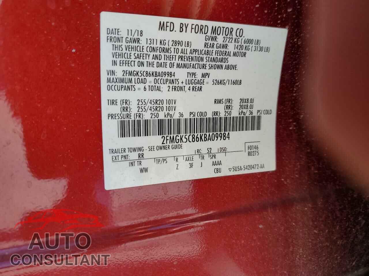 FORD FLEX 2019 - 2FMGK5C86KBA09984