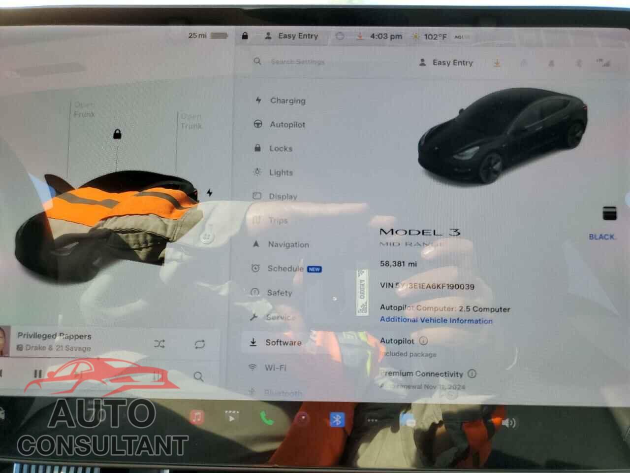 TESLA MODEL 3 2019 - 5YJ3E1EA6KF190039