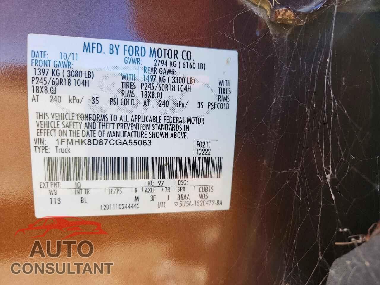 FORD EXPLORER 2012 - 1FMHK8D87CGA55063