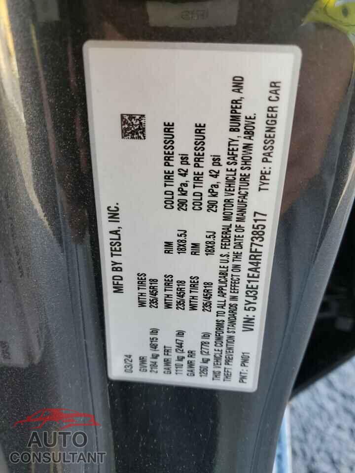 TESLA MODEL 3 2024 - 5YJ3E1EA4RF738517