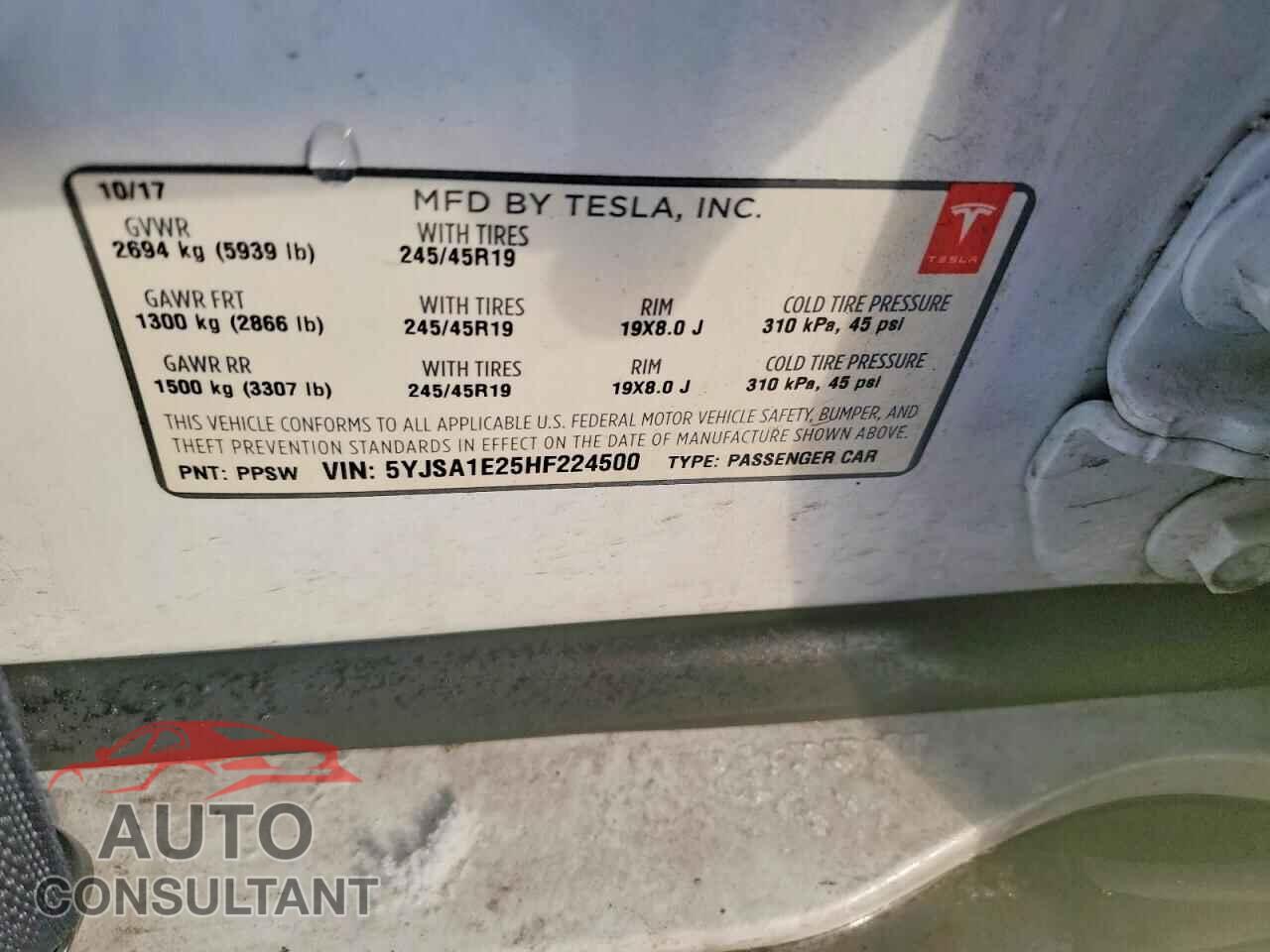 TESLA MODEL S 2017 - 5YJSA1E25HF224500