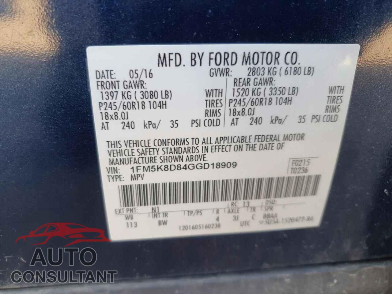 FORD EXPLORER 2016 - 1FM5K8D84GGD18909