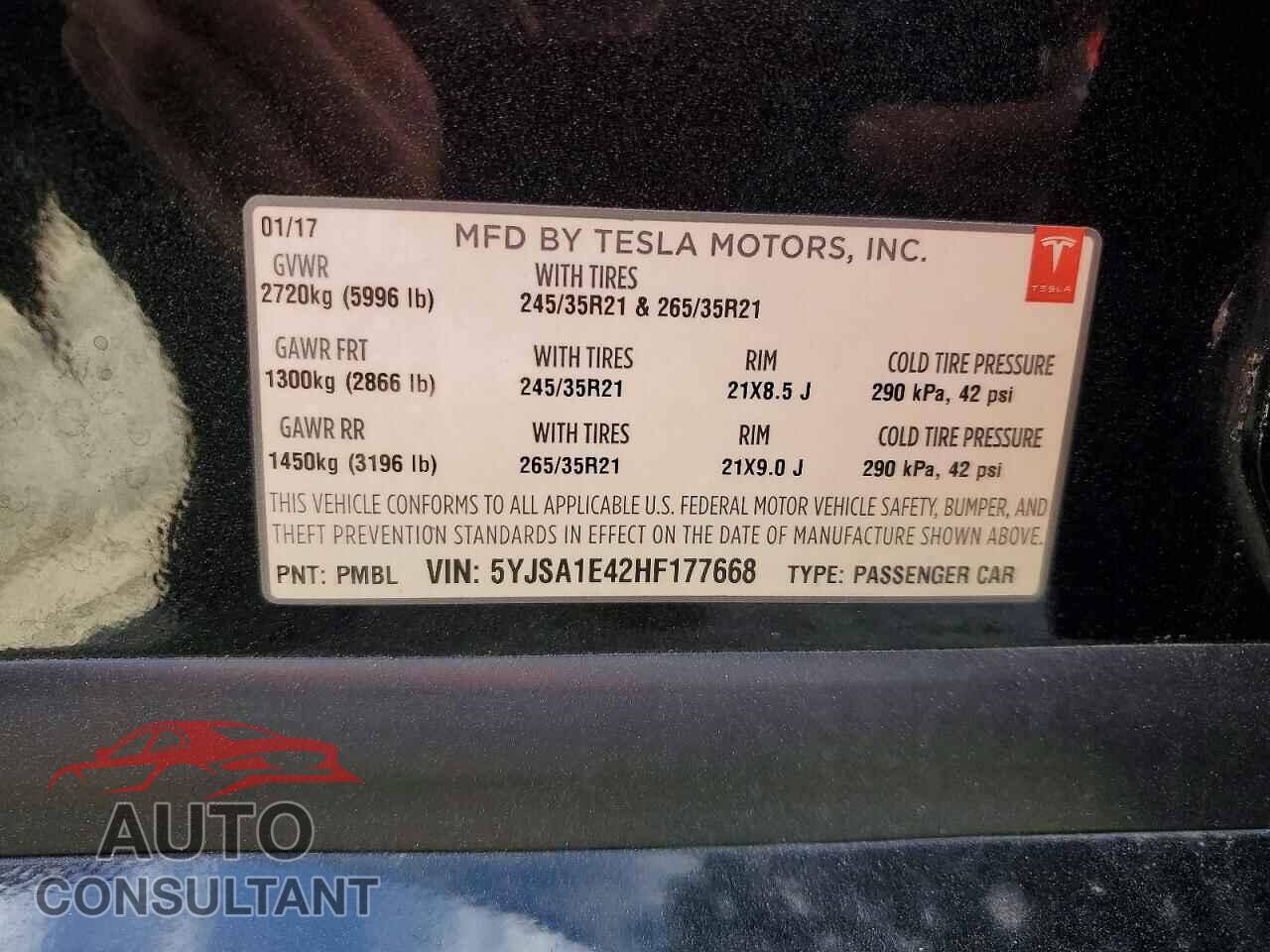 TESLA MODEL S 2017 - 5YJSA1E42HF177668
