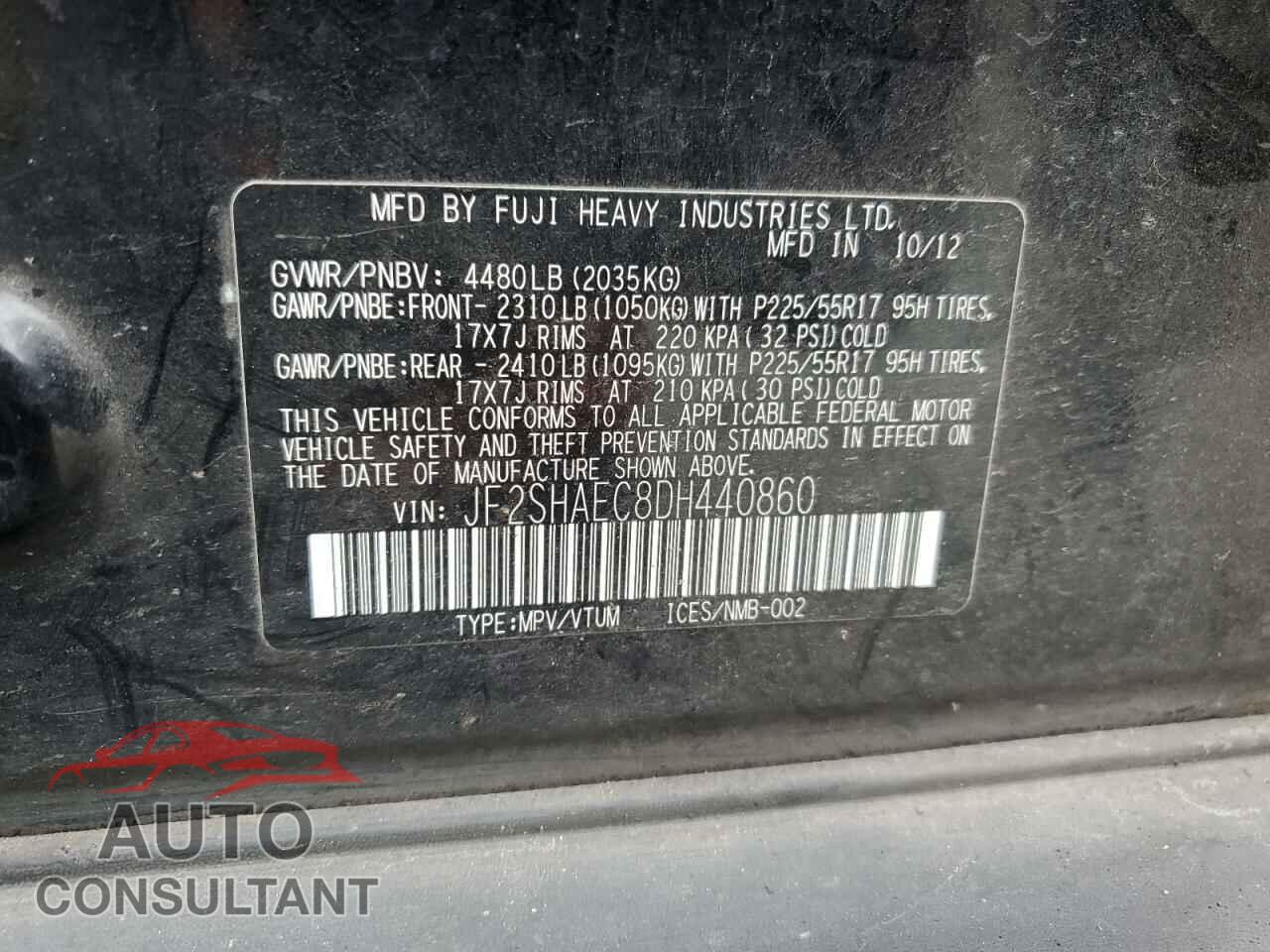 SUBARU FORESTER 2013 - JF2SHAEC8DH440860