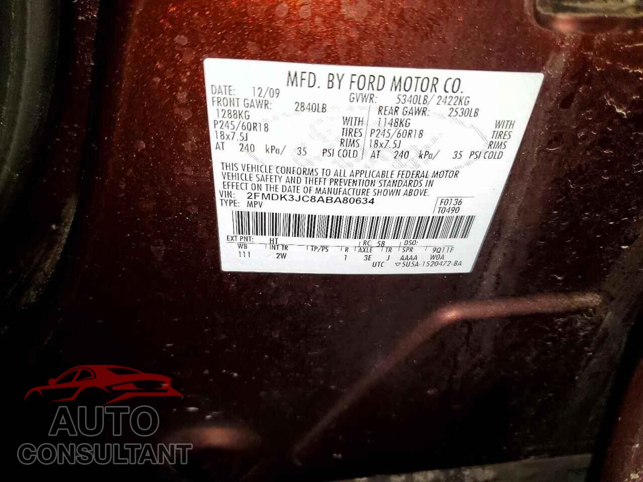 FORD EDGE 2010 - 2FMDK3JC8ABA80634