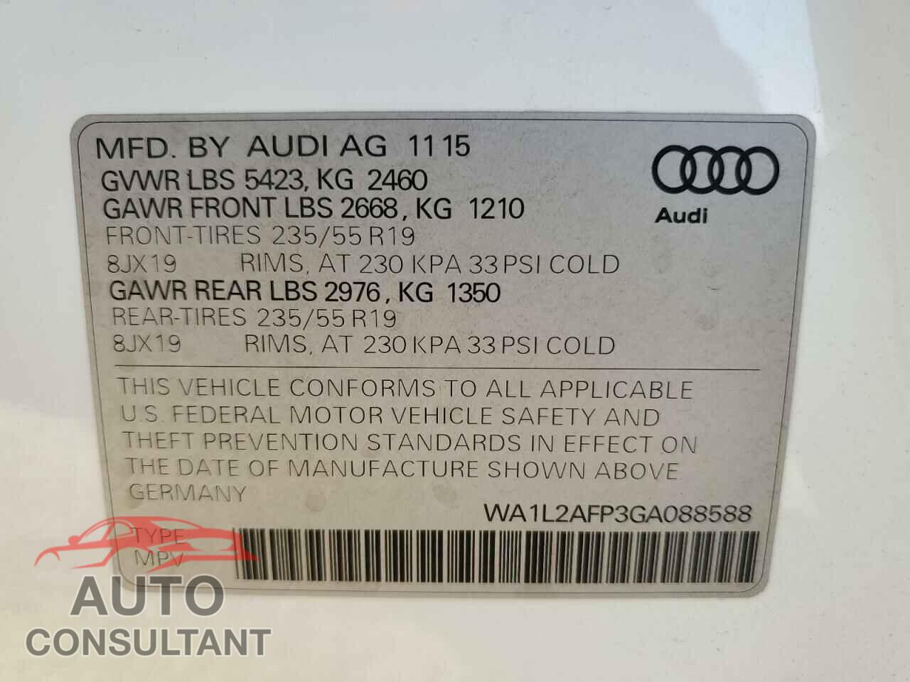 AUDI Q5 2016 - WA1L2AFP3GA088588