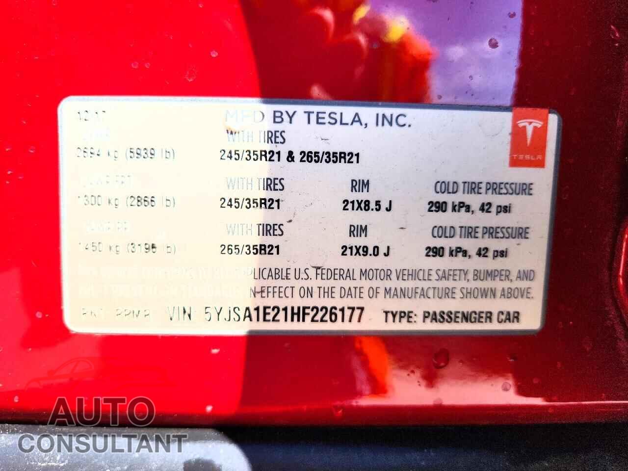 TESLA MODEL S 2017 - 5YJSA1E21HF226177