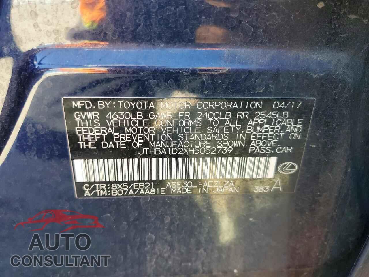 LEXUS IS 2017 - JTHBA1D2XH5052739