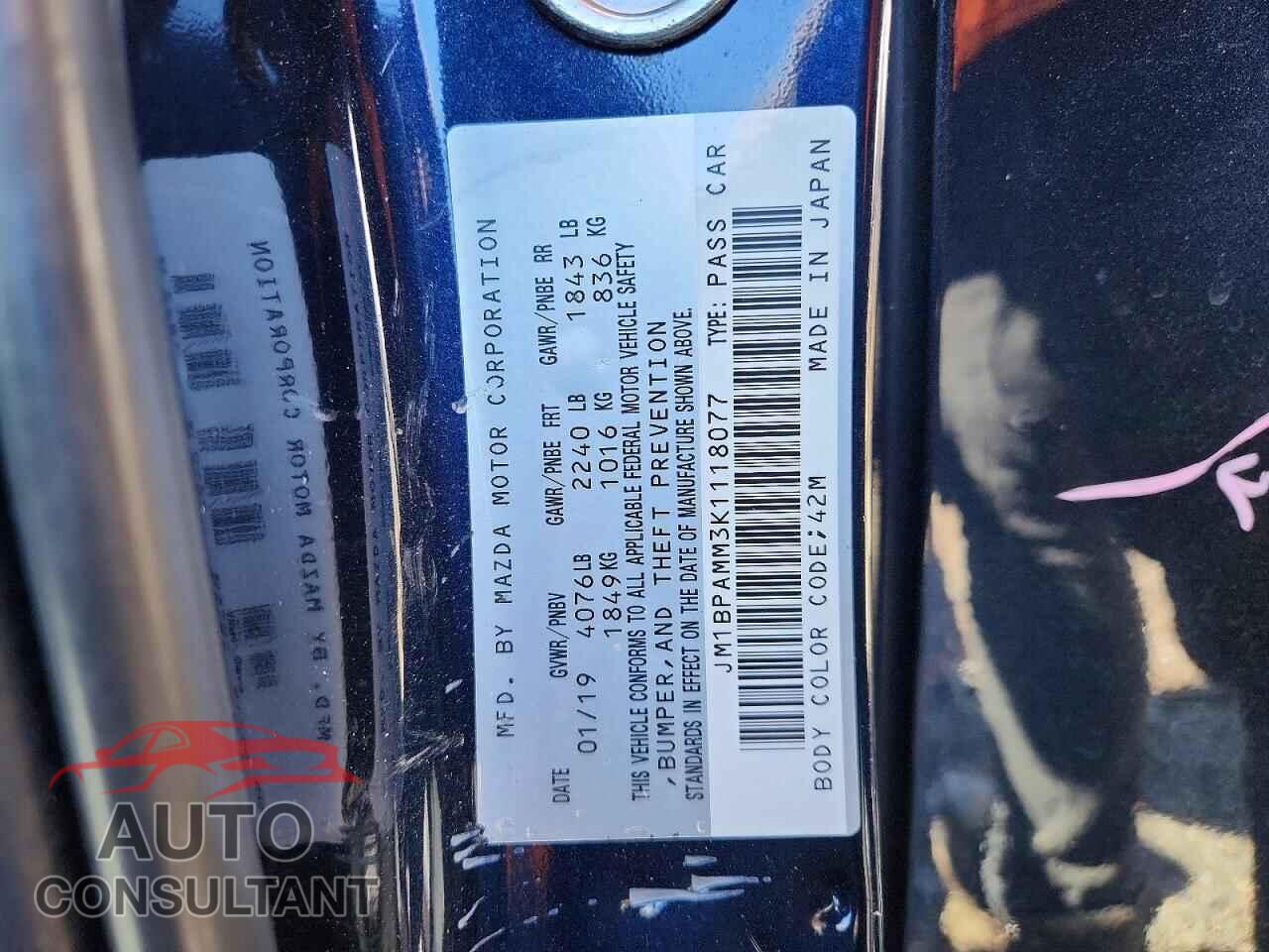 MAZDA 3 2019 - JM1BPAMM3K1118077