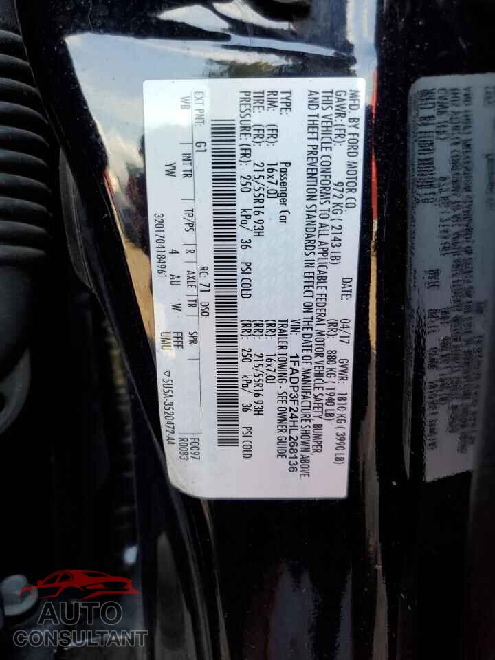 FORD FOCUS 2017 - 1FADP3F24HL268136
