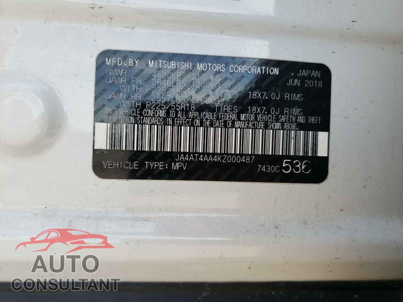 MITSUBISHI ECLIPSE 2019 - JA4AT4AA4KZ000487
