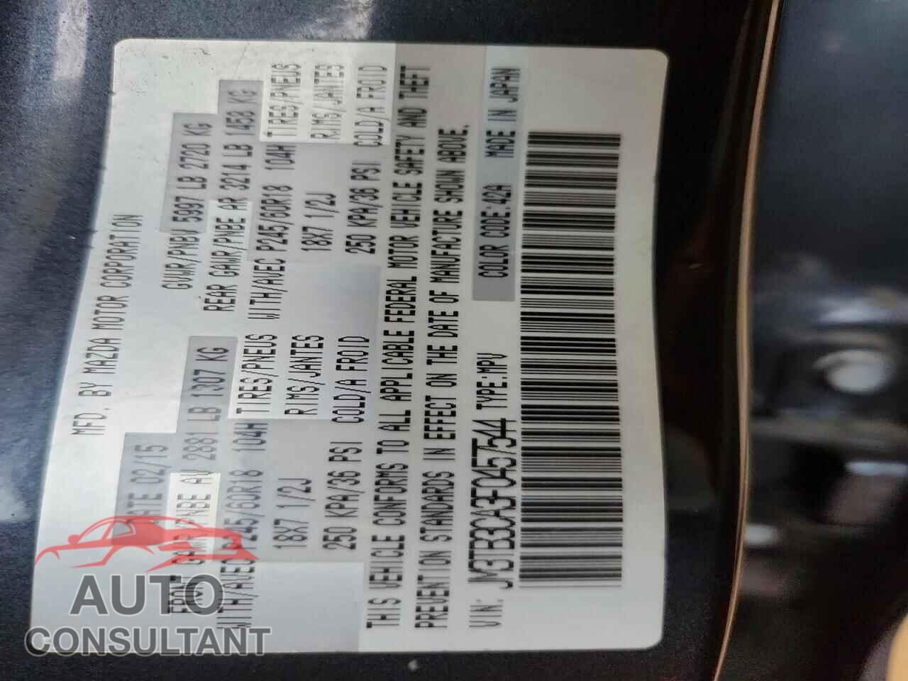 MAZDA CX-9 2015 - JM3TB3CA3F0457544